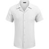 imageCOOFANDY Mens Casual Shirts Short Sleeve Button Down Shirts Fashion Textured Summer Beach ShirtA White