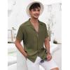 imageCOOFANDY Mens Casual Shirts Short Sleeve Button Down Shirts Fashion Textured Summer Beach ShirtArmy Green