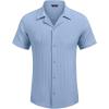 imageCOOFANDY Mens Casual Shirts Short Sleeve Button Down Shirts Fashion Textured Summer Beach ShirtBlue