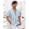 imageCOOFANDY Mens Casual Shirts Short Sleeve Button Down Shirts Fashion Textured Summer Beach ShirtBlue Thick Stripe