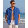 imageCOOFANDY Mens Casual Shirts Short Sleeve Button Down Shirts Fashion Textured Summer Beach ShirtClassic Blue
