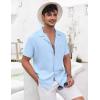 imageCOOFANDY Mens Casual Shirts Short Sleeve Button Down Shirts Fashion Textured Summer Beach ShirtClear Blue