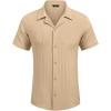 imageCOOFANDY Mens Casual Shirts Short Sleeve Button Down Shirts Fashion Textured Summer Beach ShirtKhaki