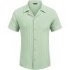 imageCOOFANDY Mens Casual Shirts Short Sleeve Button Down Shirts Fashion Textured Summer Beach ShirtLight Green