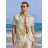 imageCOOFANDY Mens Casual Shirts Short Sleeve Button Down Shirts Fashion Textured Summer Beach ShirtLight Green White Leaf