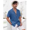 imageCOOFANDY Mens Casual Shirts Short Sleeve Button Down Shirts Fashion Textured Summer Beach ShirtNavy