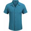 imageCOOFANDY Mens Casual Shirts Short Sleeve Button Down Shirts Fashion Textured Summer Beach ShirtTeal
