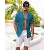 imageCOOFANDY Mens Casual Shirts Short Sleeve Button Down Shirts Fashion Textured Summer Beach ShirtTeal