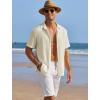 imageCOOFANDY Mens Casual Shirts Short Sleeve Waffle Knit Button Down Shirt Wrinkle Free Summer Beach TopsBeige