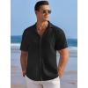 imageCOOFANDY Mens Casual Shirts Short Sleeve Waffle Knit Button Down Shirt Wrinkle Free Summer Beach TopsBlack