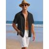 imageCOOFANDY Mens Casual Shirts Short Sleeve Waffle Knit Button Down Shirt Wrinkle Free Summer Beach TopsBlack