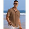 imageCOOFANDY Mens Casual Shirts Short Sleeve Waffle Knit Button Down Shirt Wrinkle Free Summer Beach TopsBrown