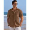 imageCOOFANDY Mens Casual Shirts Short Sleeve Waffle Knit Button Down Shirt Wrinkle Free Summer Beach TopsBrown