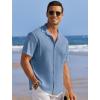 imageCOOFANDY Mens Casual Shirts Short Sleeve Waffle Knit Button Down Shirt Wrinkle Free Summer Beach TopsDark Blue