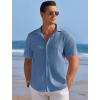 imageCOOFANDY Mens Casual Shirts Short Sleeve Waffle Knit Button Down Shirt Wrinkle Free Summer Beach TopsDark Blue