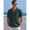 imageCOOFANDY Mens Casual Shirts Short Sleeve Waffle Knit Button Down Shirt Wrinkle Free Summer Beach TopsDark Green