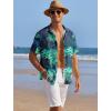 imageCOOFANDY Mens Casual Shirts Short Sleeve Waffle Knit Button Down Shirt Wrinkle Free Summer Beach TopsGreen Leaves