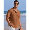 imageCOOFANDY Mens Casual Shirts Short Sleeve Waffle Knit Button Down Shirt Wrinkle Free Summer Beach TopsLight Brown