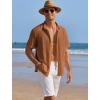 imageCOOFANDY Mens Casual Shirts Short Sleeve Waffle Knit Button Down Shirt Wrinkle Free Summer Beach TopsLight Brown