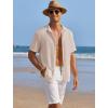 imageCOOFANDY Mens Casual Shirts Short Sleeve Waffle Knit Button Down Shirt Wrinkle Free Summer Beach TopsLight Khaki
