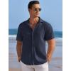 imageCOOFANDY Mens Casual Shirts Short Sleeve Waffle Knit Button Down Shirt Wrinkle Free Summer Beach TopsNavy Blue
