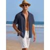 imageCOOFANDY Mens Casual Shirts Short Sleeve Waffle Knit Button Down Shirt Wrinkle Free Summer Beach TopsNavy Blue