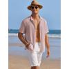 imageCOOFANDY Mens Casual Shirts Short Sleeve Waffle Knit Button Down Shirt Wrinkle Free Summer Beach TopsPink