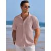 imageCOOFANDY Mens Casual Shirts Short Sleeve Waffle Knit Button Down Shirt Wrinkle Free Summer Beach TopsPink