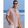 imageCOOFANDY Mens Casual Shirts Short Sleeve Waffle Knit Button Down Shirt Wrinkle Free Summer Beach TopsPink
