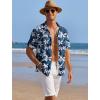 imageCOOFANDY Mens Casual Shirts Short Sleeve Waffle Knit Button Down Shirt Wrinkle Free Summer Beach TopsWhite Flowers Navy