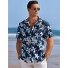 imageCOOFANDY Mens Casual Shirts Short Sleeve Waffle Knit Button Down Shirt Wrinkle Free Summer Beach TopsWhite Flowers Navy