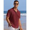 imageCOOFANDY Mens Casual Shirts Short Sleeve Waffle Knit Button Down Shirt Wrinkle Free Summer Beach TopsWine Red