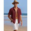 imageCOOFANDY Mens Casual Shirts Short Sleeve Waffle Knit Button Down Shirt Wrinkle Free Summer Beach TopsWine Red
