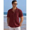 imageCOOFANDY Mens Casual Shirts Short Sleeve Waffle Knit Button Down Shirt Wrinkle Free Summer Beach TopsWine Red