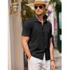 imageCOOFANDY Mens Casual Short Sleeve Button Down Shirt Textured Summer Beach ShirtBlack