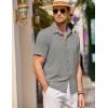 imageCOOFANDY Mens Casual Short Sleeve Button Down Shirt Textured Summer Beach ShirtLight Grey