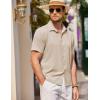 imageCOOFANDY Mens Casual Short Sleeve Button Down Shirt Textured Summer Beach ShirtLight Khaki