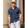 imageCOOFANDY Mens Casual Short Sleeve Button Down Shirt Textured Summer Beach ShirtNavy Blue