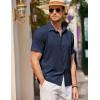 imageCOOFANDY Mens Casual Short Sleeve Button Down Shirt Textured Summer Beach ShirtNavy Blue