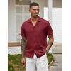 imageCOOFANDY Mens Casual Short Sleeve Button Down Shirts Cuban Linen Textured Shirt Summer Beach WearBurgundy