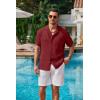 imageCOOFANDY Mens Casual Short Sleeve Button Down Shirts Cuban Linen Textured Shirt Summer Beach WearBurgundy