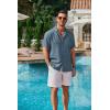 imageCOOFANDY Mens Casual Short Sleeve Button Down Shirts Cuban Linen Textured Shirt Summer Beach WearDark Blue