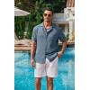 imageCOOFANDY Mens Casual Short Sleeve Button Down Shirts Cuban Linen Textured Shirt Summer Beach WearDark Blue