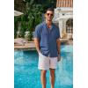 imageCOOFANDY Mens Casual Short Sleeve Button Down Shirts Cuban Linen Textured Shirt Summer Beach WearDenim Blue
