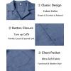 imageCOOFANDY Mens Casual Short Sleeve Button Down Shirts Cuban Linen Textured Shirt Summer Beach WearDenim Blue
