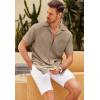 imageCOOFANDY Mens Casual Short Sleeve Button Down Shirts Cuban Linen Textured Shirt Summer Beach WearKhaki