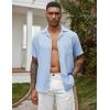 imageCOOFANDY Mens Casual Short Sleeve Button Down Shirts Cuban Linen Textured Shirt Summer Beach WearLight Blue