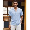 imageCOOFANDY Mens Casual Short Sleeve Button Down Shirts Cuban Linen Textured Shirt Summer Beach WearLight Blue