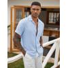 imageCOOFANDY Mens Casual Short Sleeve Button Down Shirts Cuban Linen Textured Shirt Summer Beach WearLight Blue