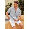 imageCOOFANDY Mens Casual Short Sleeve Button Down Shirts Cuban Linen Textured Shirt Summer Beach WearLight Gray